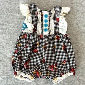 Wildflowers Baby Girl Gingham Floral Ruffle Romper Bubble 6M